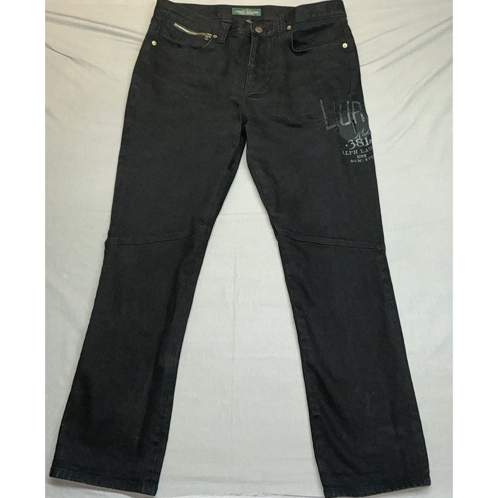 Lauren Ralph Lauren Black Denim Jeans Embroidered Graphic Logo Womens Size 12